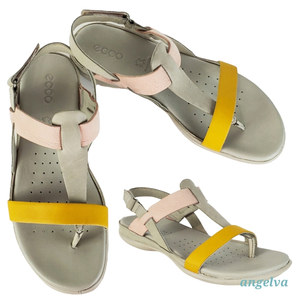 New ecco flash t strap leather strappy slingback sandals merigold rose gray 40-9